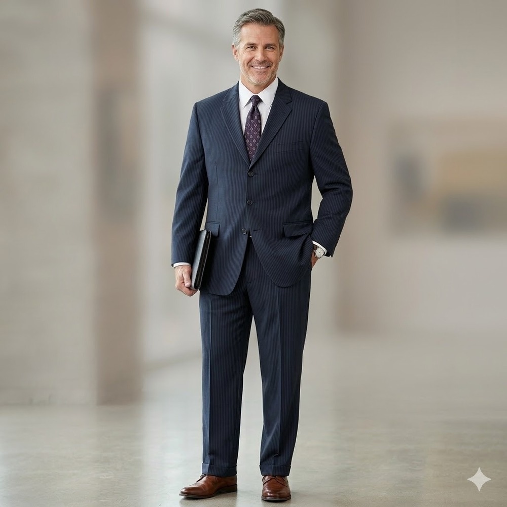 Michael Kors Mens 48R Pinstripe Suit 100% Wool Black 3-Button 2-Piece Set‎